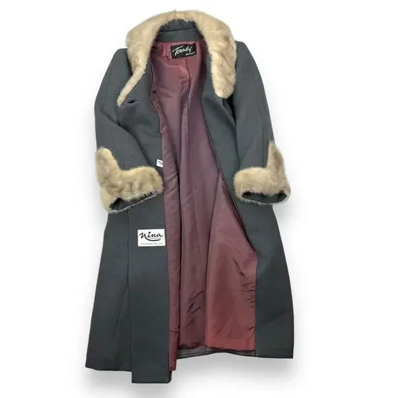 ❌SOLD❌1950's union gray wool and mink fur swing coat by TOWNLEY SAMTERS for NINA - Picture 4 of 14